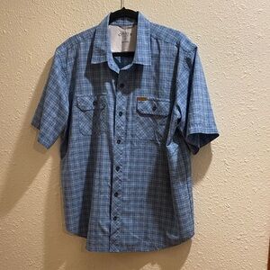 Orvis Light Blue Checkered Casual Shirt in XL